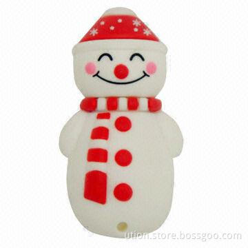 Snowman USB Flash Stick with 1 to 32GB Memory Capacity, Free Printing and Package